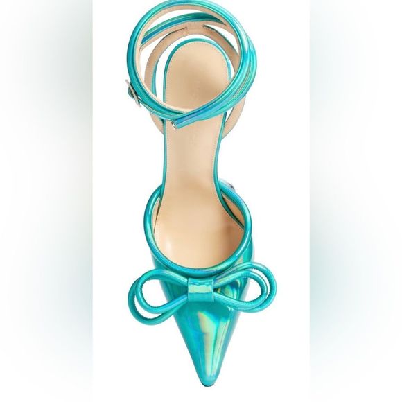 MACH & MACH Double Bow Ankle Strap Pump Turquoise Blue Size 38.5(US 8.5) - Picture 4 of 14